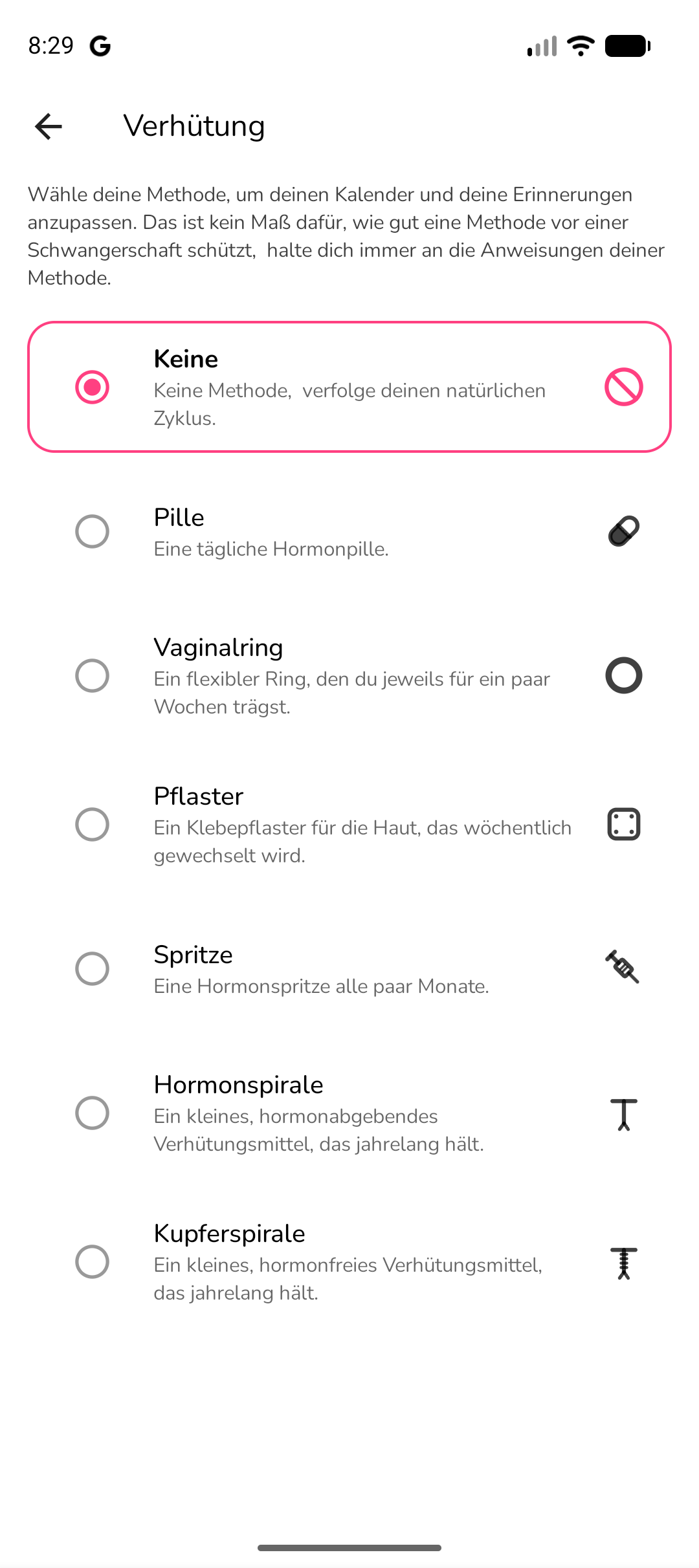 Verhütungs-Tracker zeigt Pillenplan und Erinnerungen