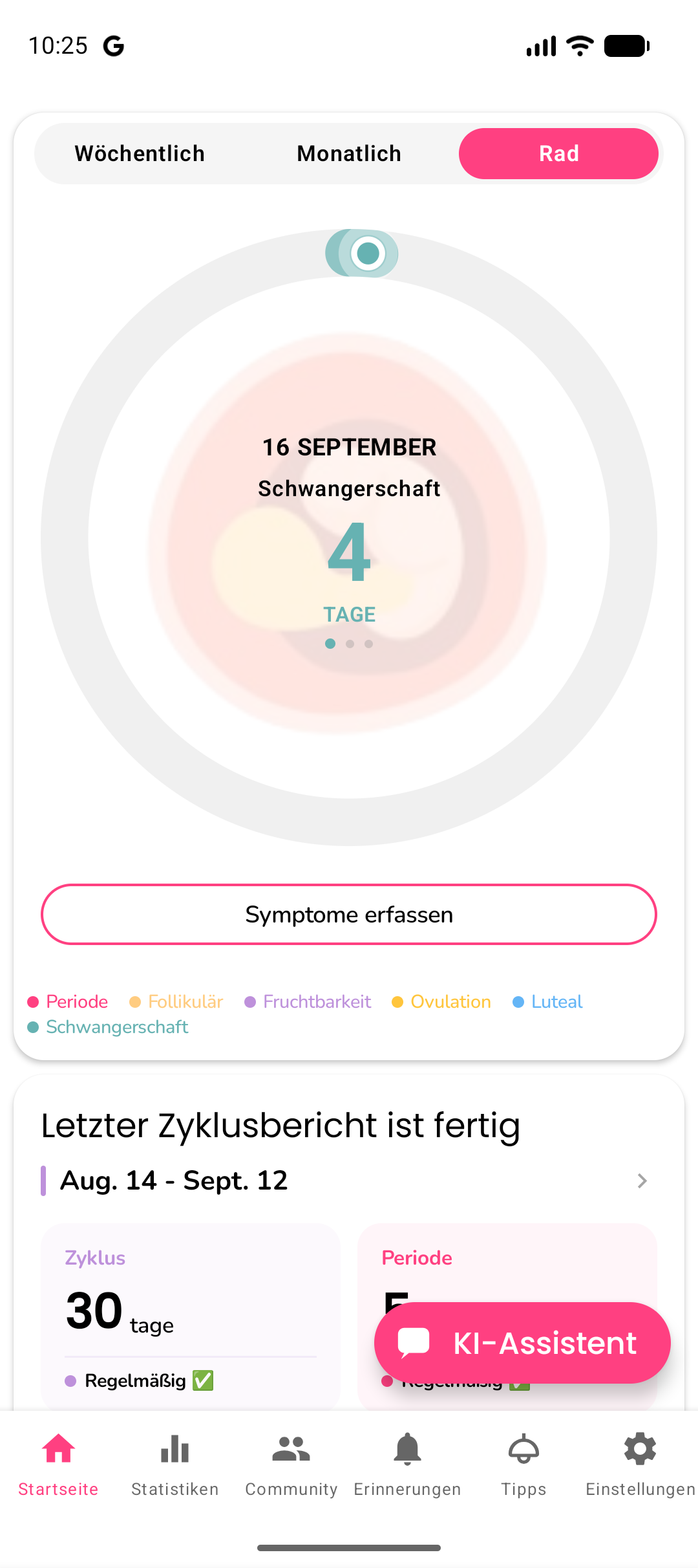 Schwangerschaftsmodus zeigt Wochenanzahl und Entwicklungsmeilenstein