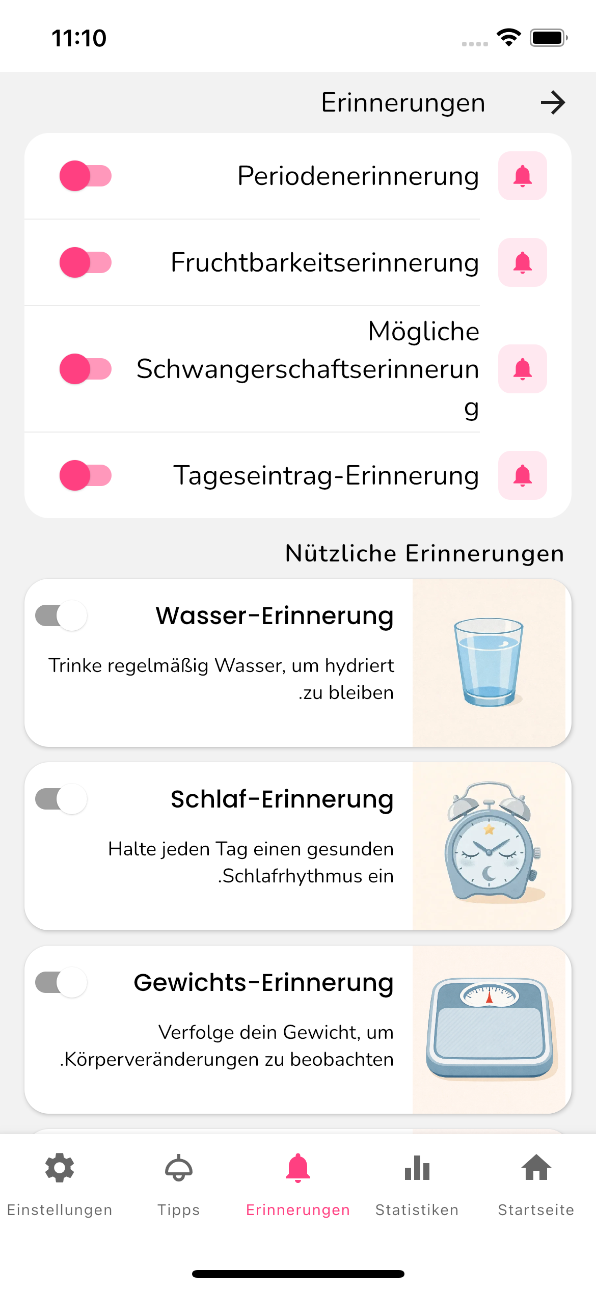 Erinnerungen-Bildschirm von Weiblichkeit